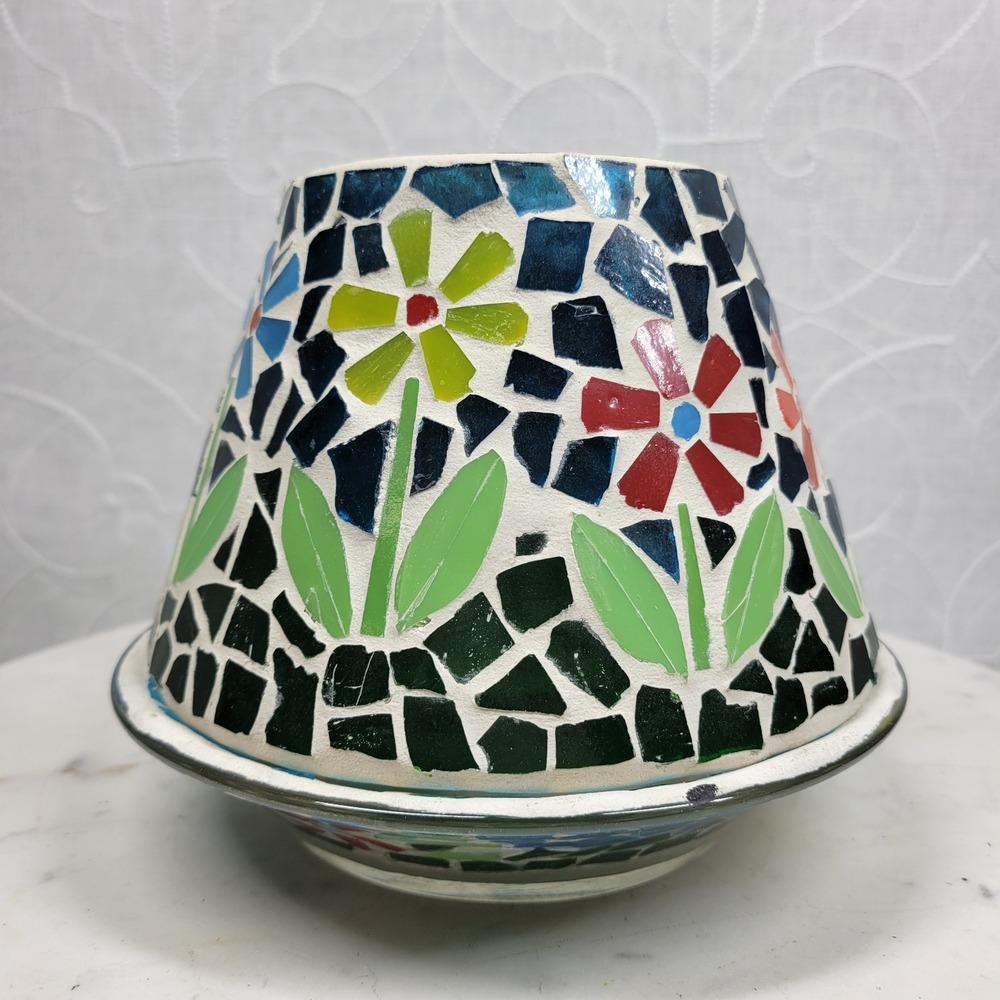 Vintage Yankee Candle Mosaic Floral Underplate Tealight Boho Fairy Light Garden